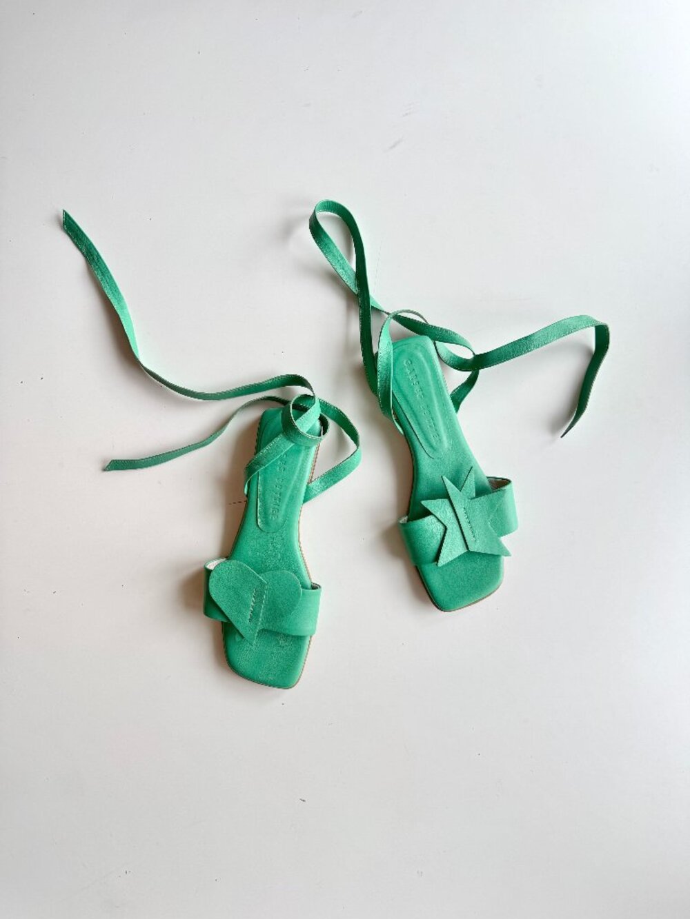 GARCES BOTTIER Happy Jade Green Leather Heart Star Wraparound Sandals, Size 38